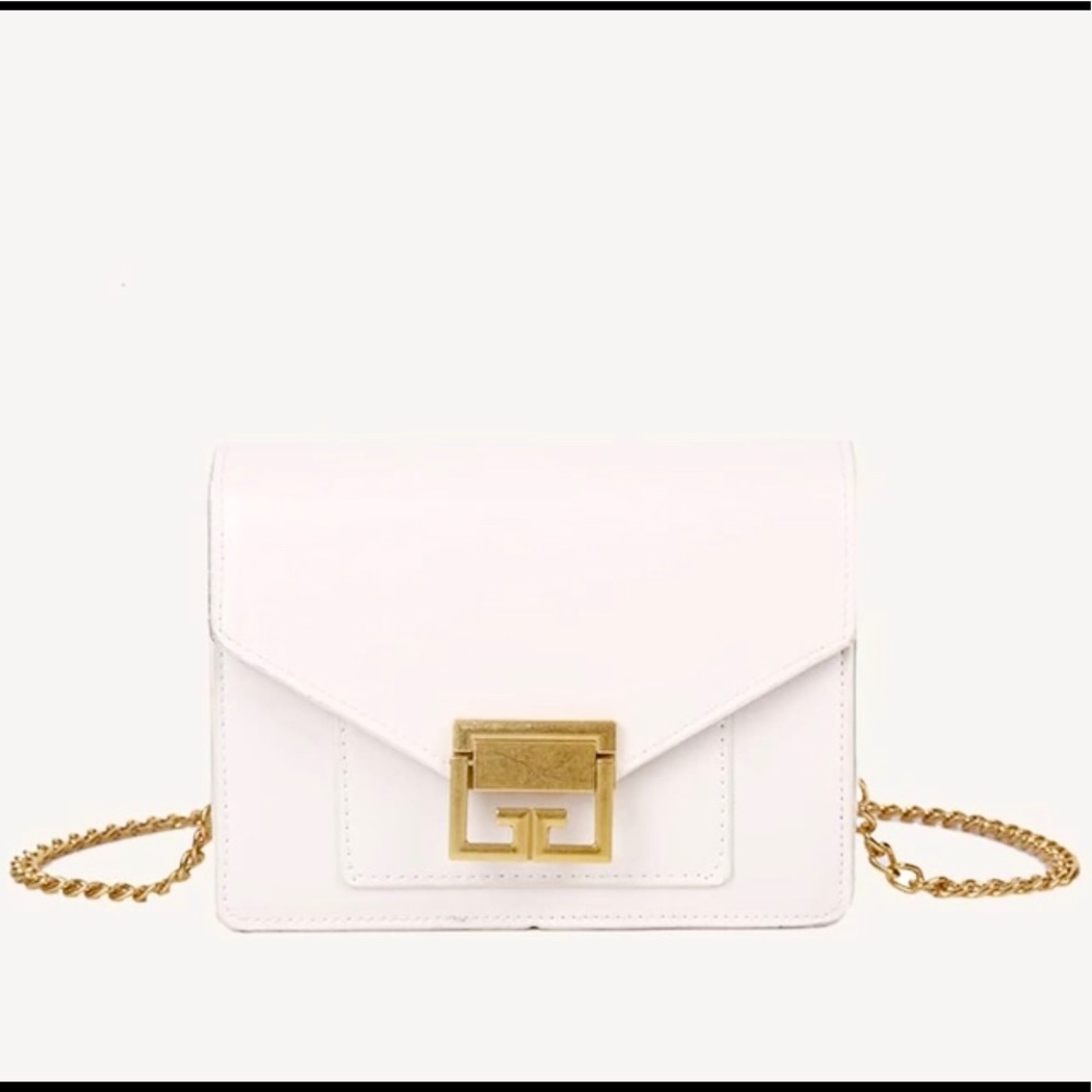 White Small Metal Lock Chain Bag Shoulder Handbag